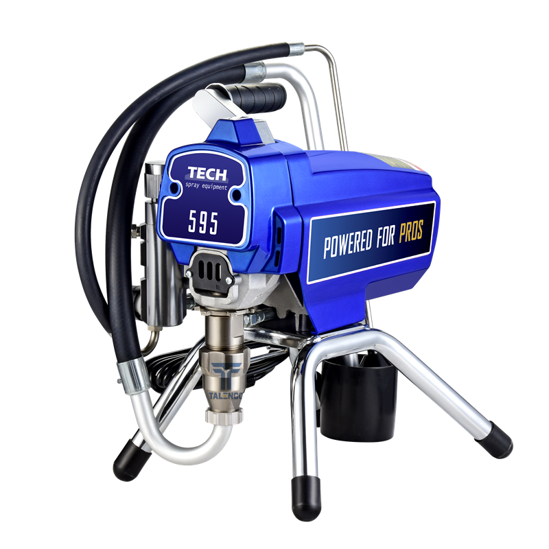 Blue and silver paint sprayer with 'Powered for Pros' text on a white background