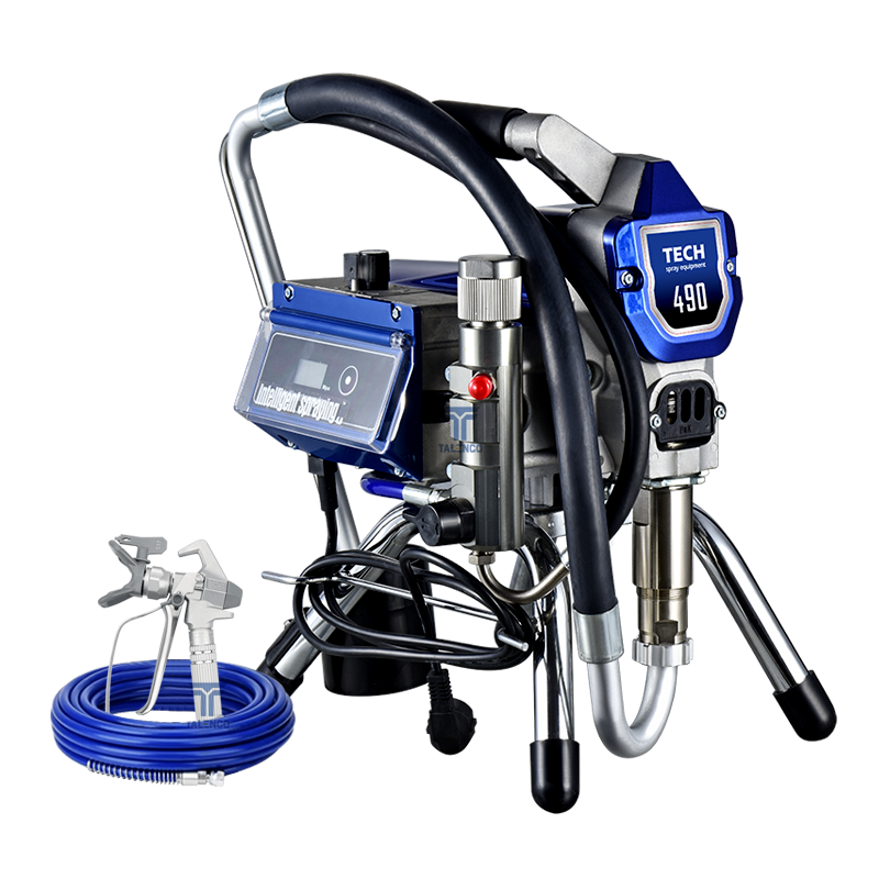 495 Paint sprayer with digital display and attachments on a white background