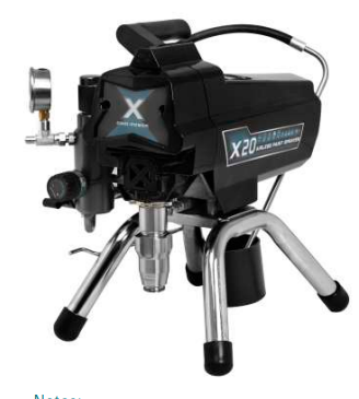 Black and silver X20 paint sprayer on a white background