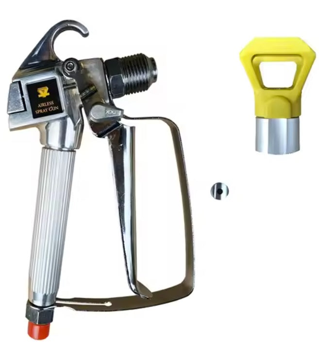 Airless spray gun with additional nozzles on a white background