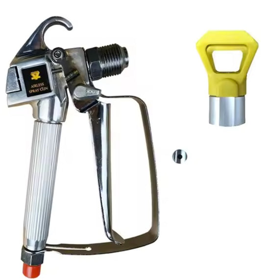 Airless spray gun with additional nozzles on a white background
